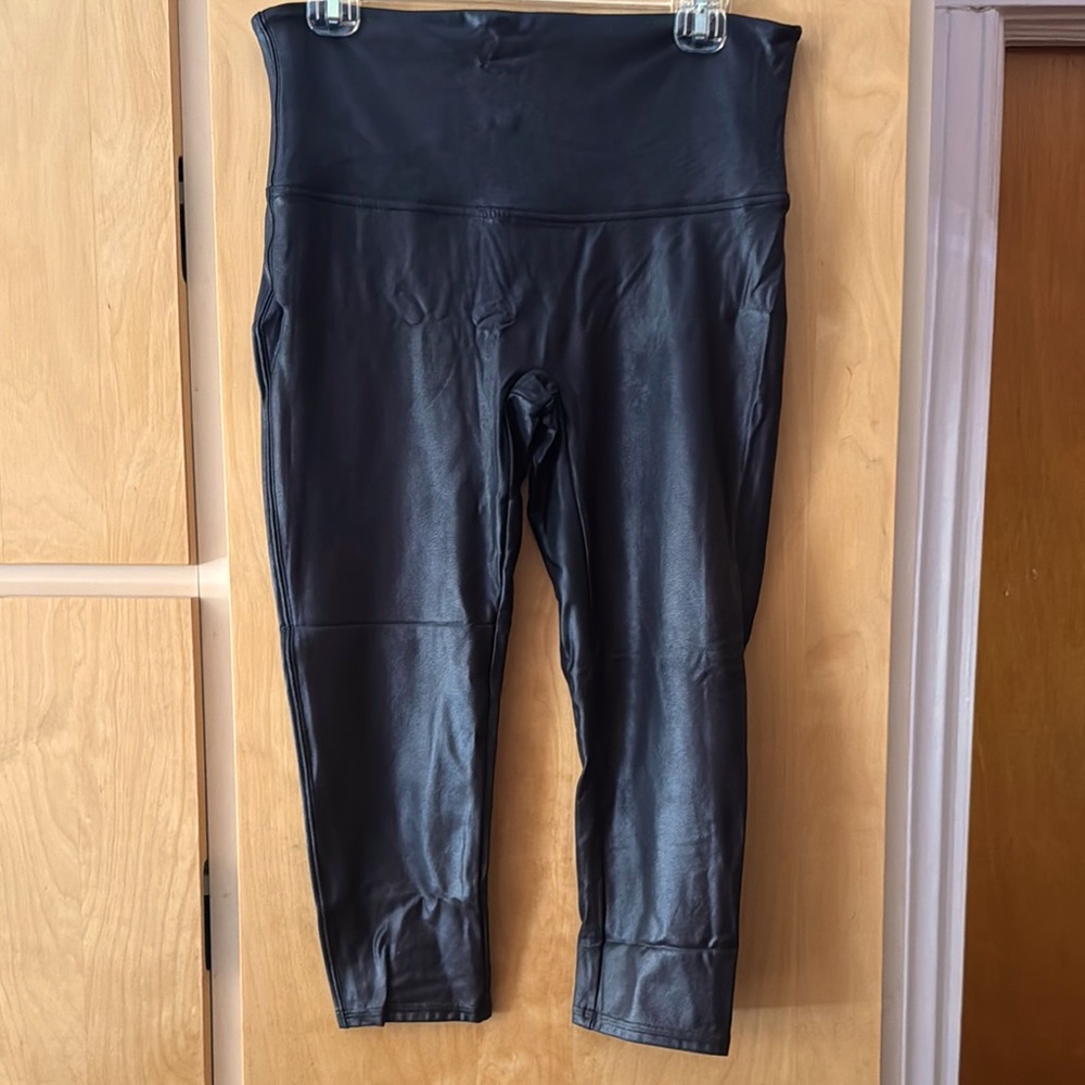 Spanx Black Faux Leather Leggings Size XL